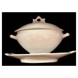K - Collection of Vintage English Ironstone China Tureens, Gravy Boat, and 12x16 Inch Platter