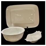 K - Collection of Vintage English Ironstone China Tureens, Gravy Boat, and 12x16 Inch Platter