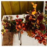 LR/FR - Collection of Artificial Flowers and Decorative Arrangements with Wicker Baskets