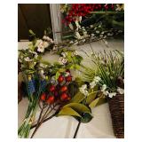 LR/FR - Collection of Artificial Flowers and Decorative Arrangements with Wicker Baskets