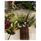 LR/FR - Collection of Artificial Flowers and Decorative Arrangements with Wicker Baskets