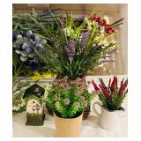 LR/FR - Collection of Artificial Flowers and Decorative Arrangements with Wicker Baskets