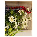 LR/FR - Collection of Artificial Flowers and Decorative Arrangements with Wicker Baskets