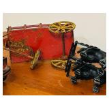 FR - Collection of Vintage Cast Iron Horse Drawn Wagons and Carriages