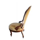 U - Pair of Antique Victorian Walnut Framed Parlor Upholstered Armchairs