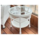 P - White Wicker Armchair with Cushion and Glass-Top Side Table
