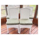 P - Set of 4 White Wicker Chairs with Green Cushions