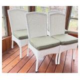 P - Set of 4 White Wicker Chairs with Green Cushions