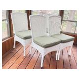P - Set of 4 White Wicker Chairs with Green Cushions