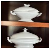 K - Collection of Vintage English Ironstone China Tureens, Gravy Boat, and 12x16 Inch Platter