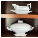 K - Collection of Vintage English Ironstone China Tureens, Gravy Boat, and 12x16 Inch Platter