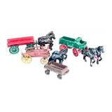 FR - Collection of Vintage Cast Iron Horse Drawn Wagons and Carriages