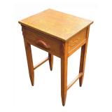 G - Vintage Oak Side Table with Single Drawer and Carved Details