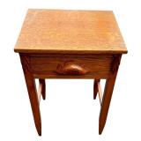 G - Vintage Oak Side Table with Single Drawer and Carved Details