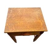 G - Vintage Oak Side Table with Single Drawer and Carved Details