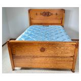 U - Vintage Full Size Wooden Bed with Carved Headboard and Footboard