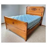 U - Vintage Full Size Wooden Bed with Carved Headboard and Footboard