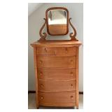 U - Antique Oak Highboy with Mirror
