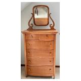 U - Antique Oak Highboy with Mirror