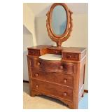 UL -Antique Victorian Wooden with Mirror and Marble Top / Antique Victorian Wishbone Dresser with Mirror