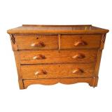 G - Antique Oak Dresser with Carved Handles and Four Drawers