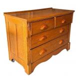 G - Antique Oak Dresser with Carved Handles and Four Drawers