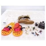 Vintage Phone, Spanish and US Ceramic Solders, Snow Boots and Snow Shoes