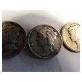 1 Barber Dime  3 Mercury dimes Coin 90% Silver