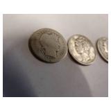 1 Barber Dime  3 Mercury dimes Coin 90% Silver