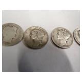 1 Barber Dime  3 Mercury dimes Coin 90% Silver