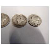 1 Barber Dime  3 Mercury dimes Coin 90% Silver