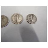 1 Barber Dime  3 Mercury dimes Coin 90% Silver