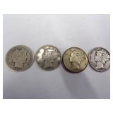 1 Barber Dime  3 Mercury dimes Coin 90% Silver