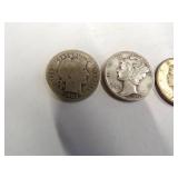 1 Barber Dime  3 Mercury dimes Coin 90% Silver