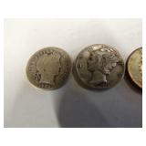 1 Barber Dime  3 Mercury dimes Coin 90% Silver