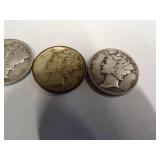 1 Barber Dime  3 Mercury dimes Coin 90% Silver