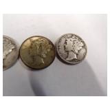 1 Barber Dime  3 Mercury dimes Coin 90% Silver