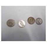 1 Barber Dime  3 Mercury dimes Coin 90% Silver