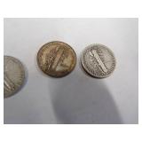 1 Barber Dime  3 Mercury dimes Coin 90% Silver