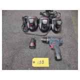 Bosch 12 Volt Drill, (5) Batteries,...