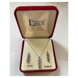 10K Gold Diamond Necklace and Earrings Set in Gift Box