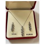 10K Gold Diamond Necklace and Earrings Set in Gift Box