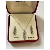 10K Gold Diamond Necklace and Earrings Set in Gift Box
