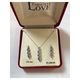 10K Gold Diamond Necklace and Earrings Set in Gift Box