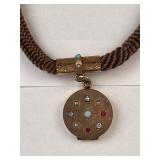 Antique Victorian Woven Hair Watch Chain Locket with Jelly Opals