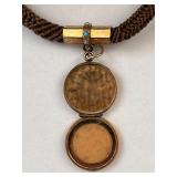 Antique Victorian Woven Hair Watch Chain Locket with Jelly Opals