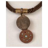 Antique Victorian Woven Hair Watch Chain Locket with Jelly Opals