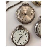Collection of 4 Vintage Pocket Watches with Chains and Engraved Cases