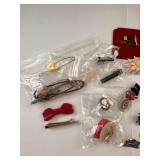 Collection of Vintage Pins and Tie Clips with Enamel Badges and Nurse Name Pin