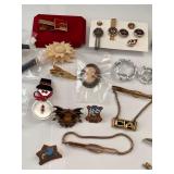 Collection of Vintage Pins and Tie Clips with Enamel Badges and Nurse Name Pin